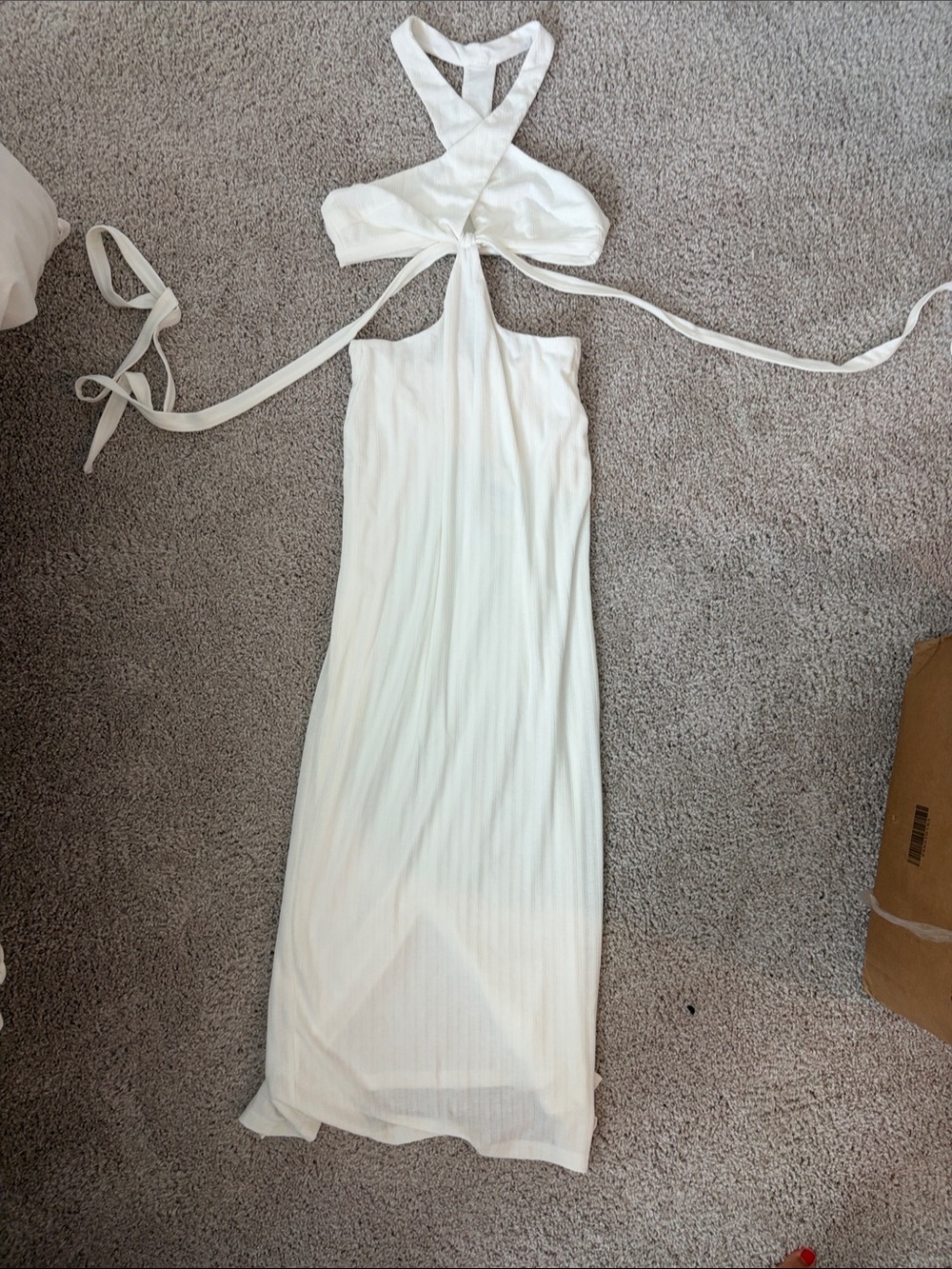 White Halter Tie-Front Maxi Dress